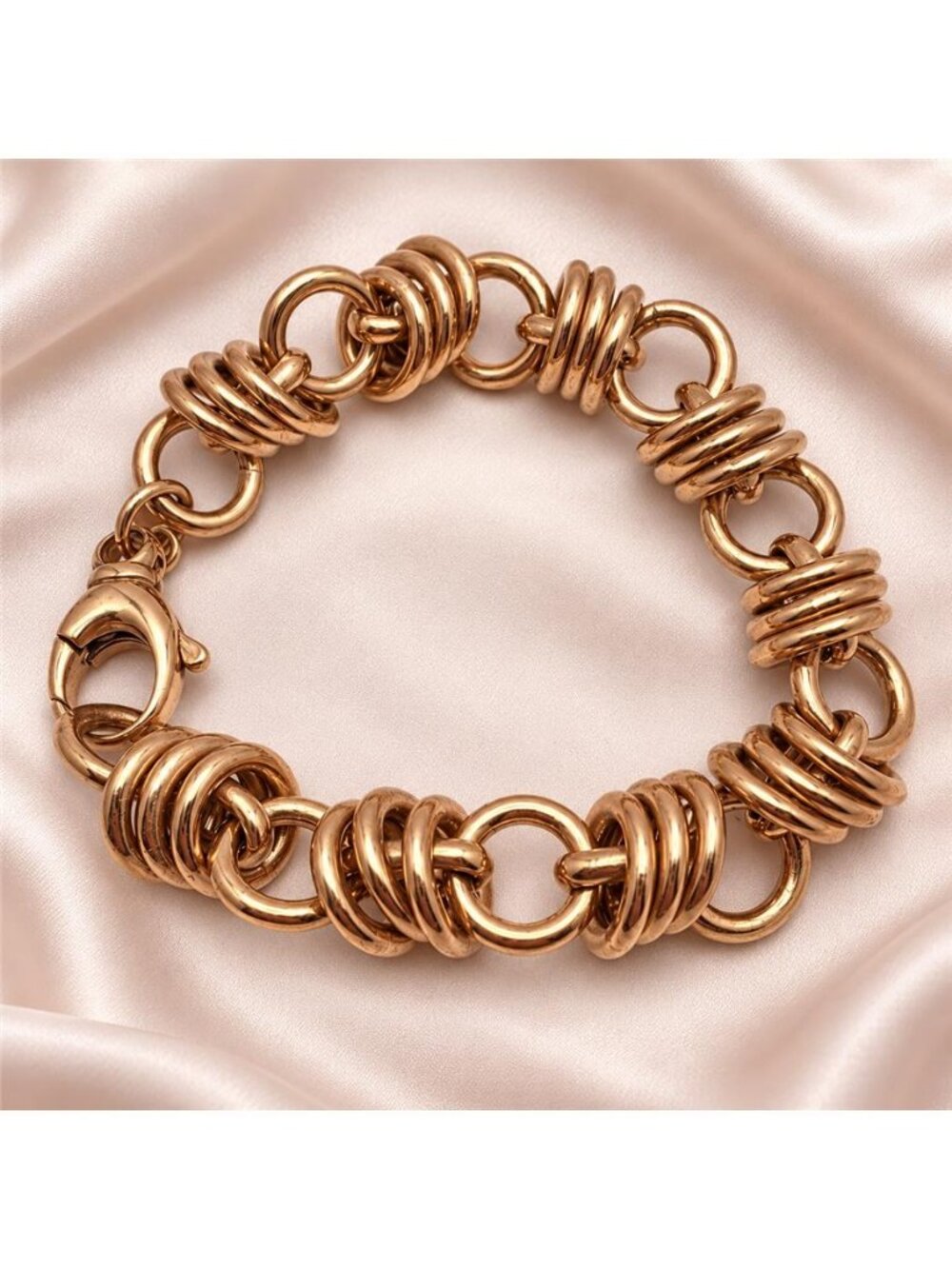 Milor Italy Bronze Rose Gold Tone Triple Rolo Link Chain Bracelet 7 In Chunky
